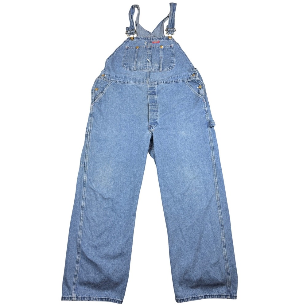 VTG Dickies Denim Bib Overalls Men Fit 40x29.5 Blue Button Fly Carpenter 90s USA